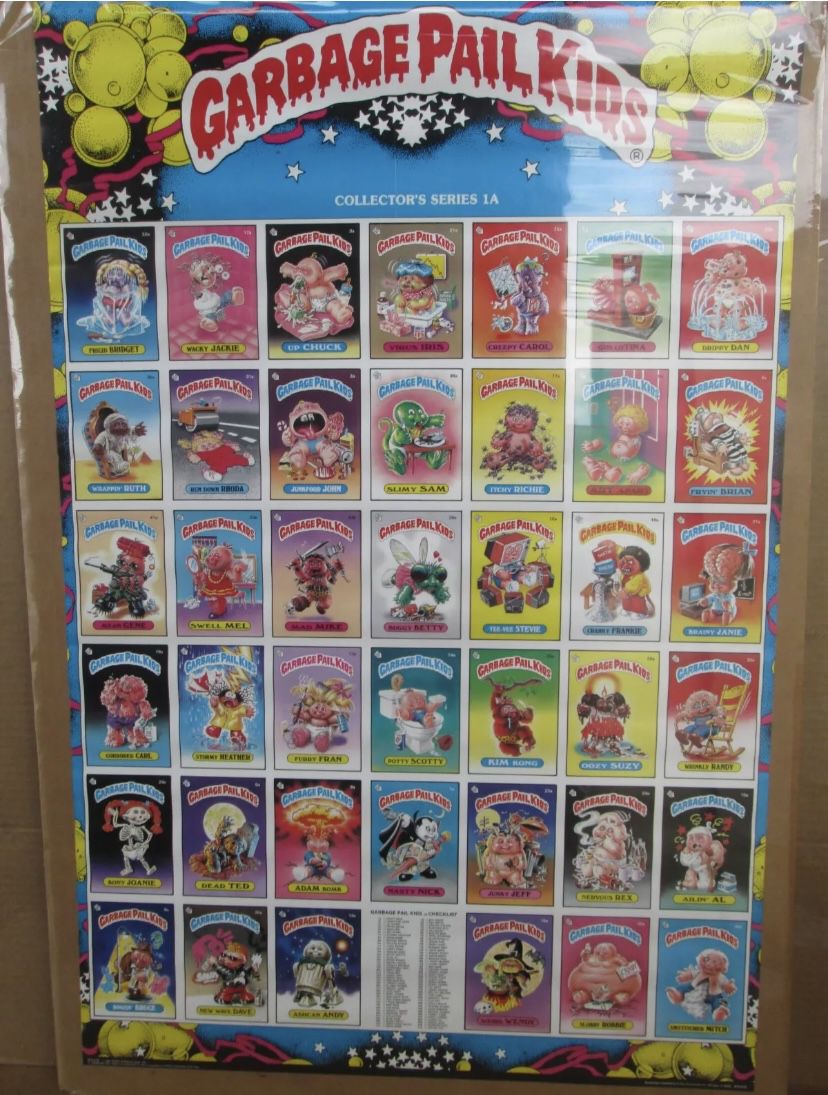 1985 Garbage Pail Kids Collectors Poster 1A  Adam Bomb 💥 Nasty Nick 🧛🏻‍♂️ Dead Ted 🧟 Junky Jeff 💉 Boozin Bruce 🥃 Mean Gene 🧨 Mad Mike ⚔️