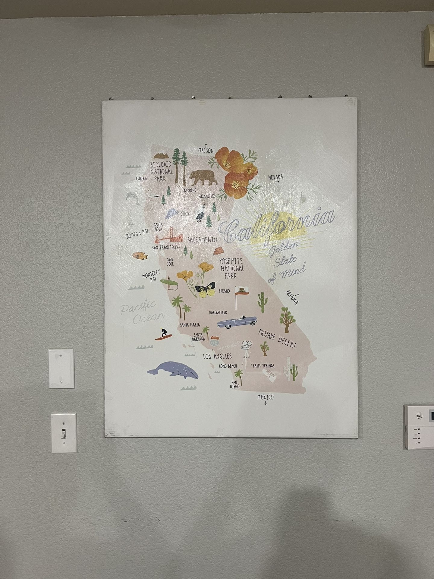 Large California Map Canvas Wall Art (30.5" x 35" / 2.5 ft x 2.9 ft)