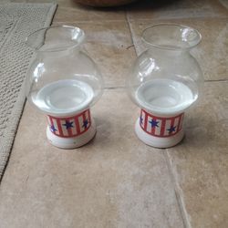 Brand New Glass And Ceramic 4th Of July Candle Holders 4 Total