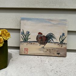 Hand Painted Small Rooster Chicken Wall Art Canvas Decor