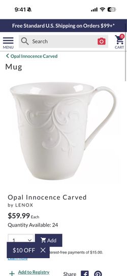 Set Of 4 LENOX Opal Innocence Carved Coffee Mugs