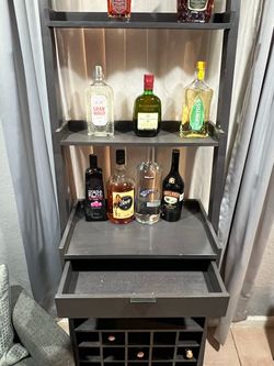 Dark Gray Bar Shelf with Wine Rack