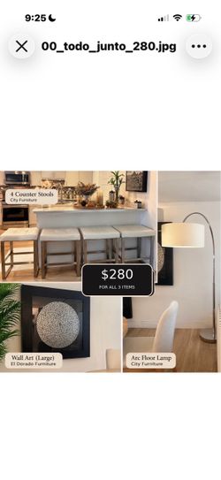 Kitchen Bar Stools + Large Wall Art + Floor Lamp