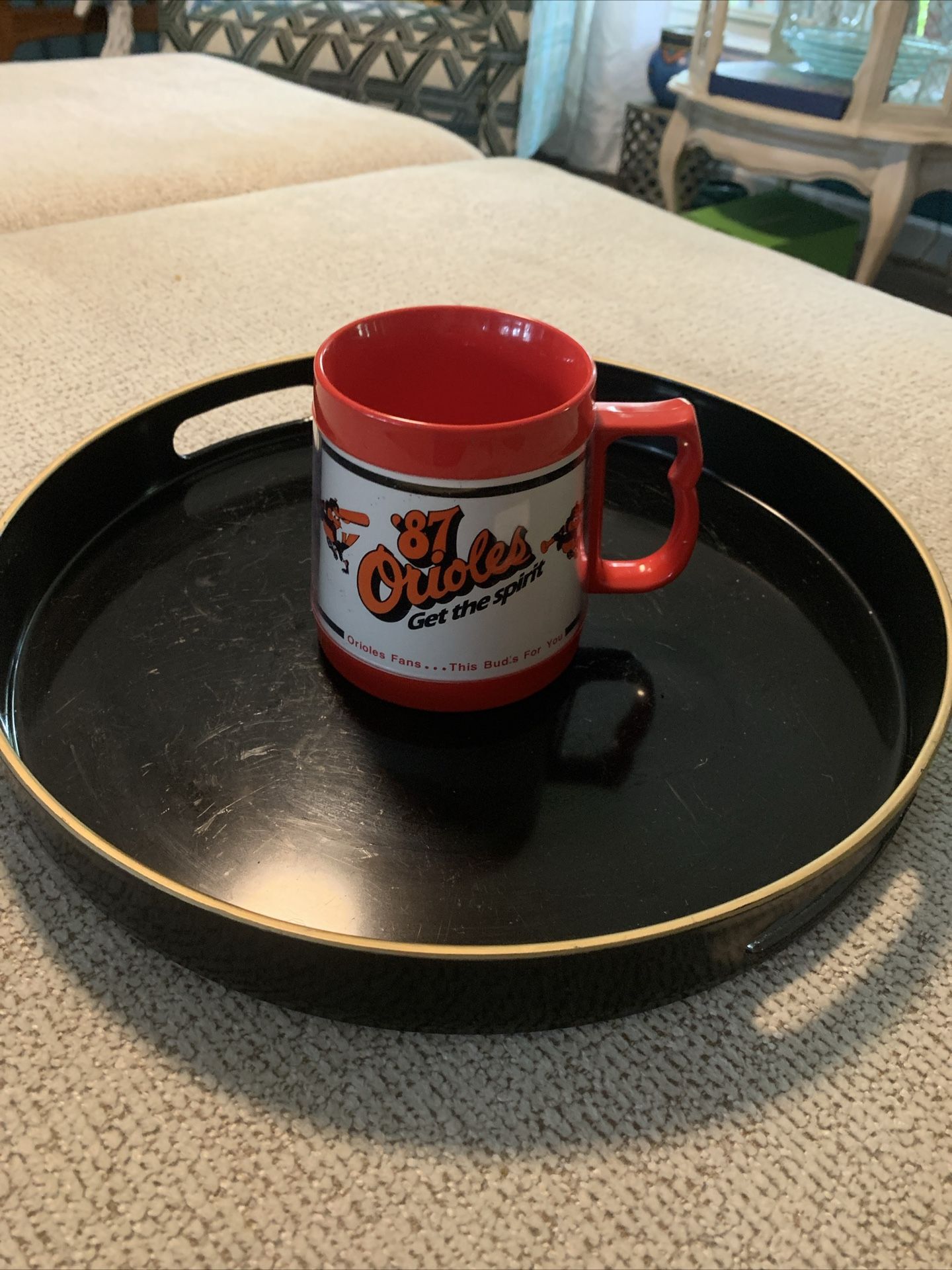 BUDWEISER '87 ORIOLES PLASTIC MUG /CUP/STEIN DISPLAYED 4 1/4" TALL