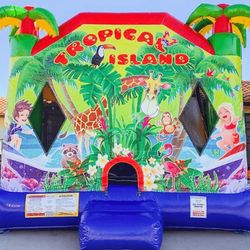 Tropical Island Combo Bounce House With Slide 