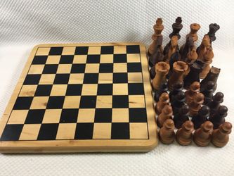 Classic Wooden Chess Black and Natural Vintage Large Piece Set Complete Board