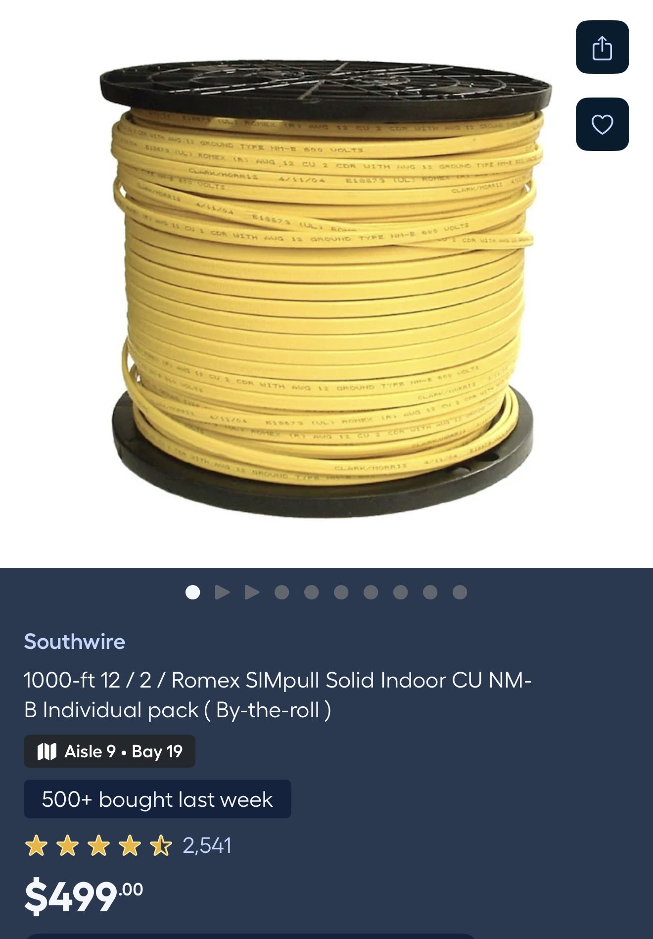 Southwire 1000-ft 12 / 2 / Romex SIMpull Solid Indoor CU NM-B Individual pack ( By-the-roll )