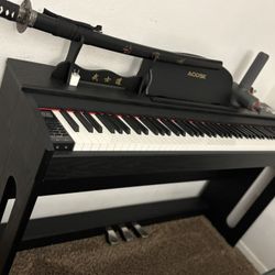 Weighted 88-Key Digital Piano + Stand, Speakers, Triple Pedals | Headphone