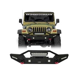 New in the box Wrangler Front Bumper Compatible with 97-06 Wrangler TJ Rock Crawler Black Texture Off Road Bumper w/ Winch Plate & 5 Aluminum Lights &