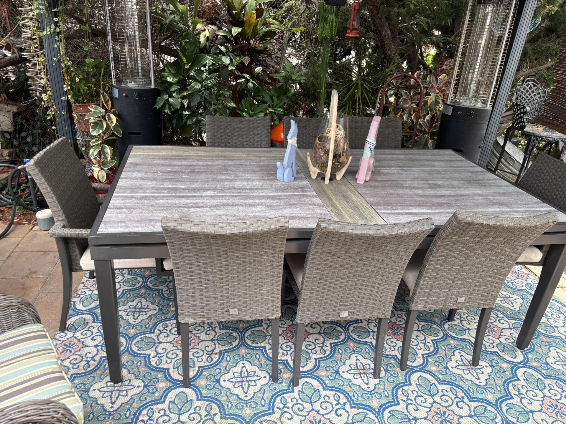 RST BRANDS Vistano 9-Piece Wicker Outdoor Dining Set with Canvas Flax Sunbrella Cushions