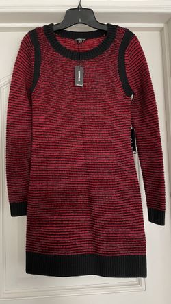 New Express Red Black Heather Wool Sweater Dress - XS