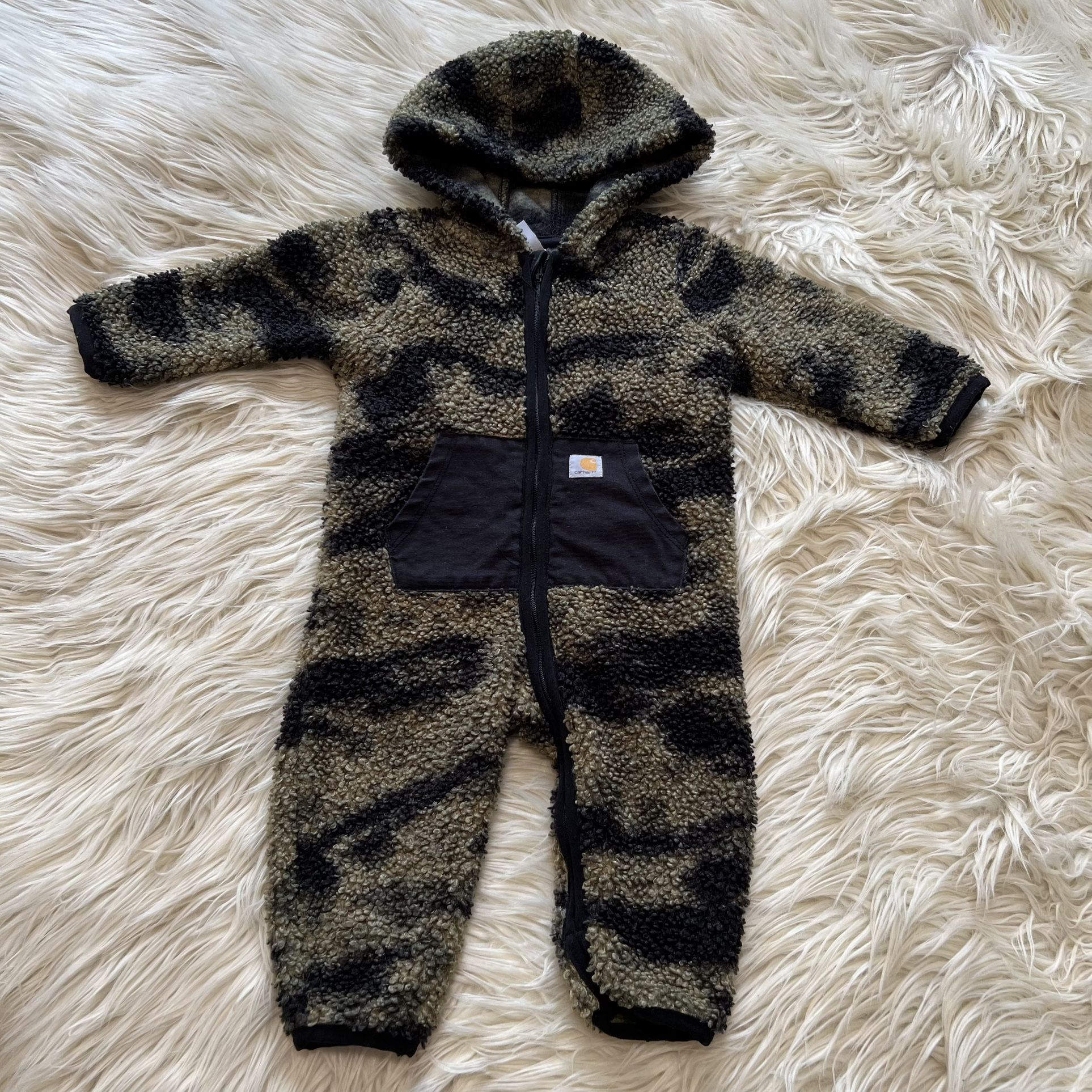 Carhartt Zip Front Camo Fleece Hooded Coveralls One Piece 6 Months Infant Baby