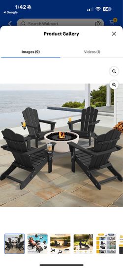 New in box Serwall Adirondack Chair with Cup Holders, HDPE Folding Adirondack, Fir Pit Chairs for Patio Garden Backyard Deck,  black , A041-174-001