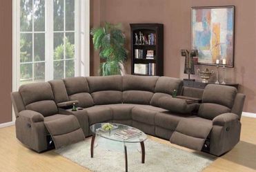 Brown microfiber fully reclining sectional couch