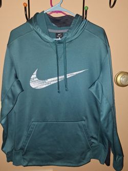 NIKE Hoodie Mens Large Green Center Swoosh Check Pullover Fleece Sweatshirt $35