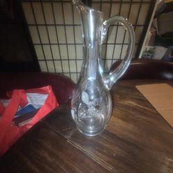 vintage etched glass water or juice pitcher, likely from the mid-20th Flower century circa 1930s–1960s