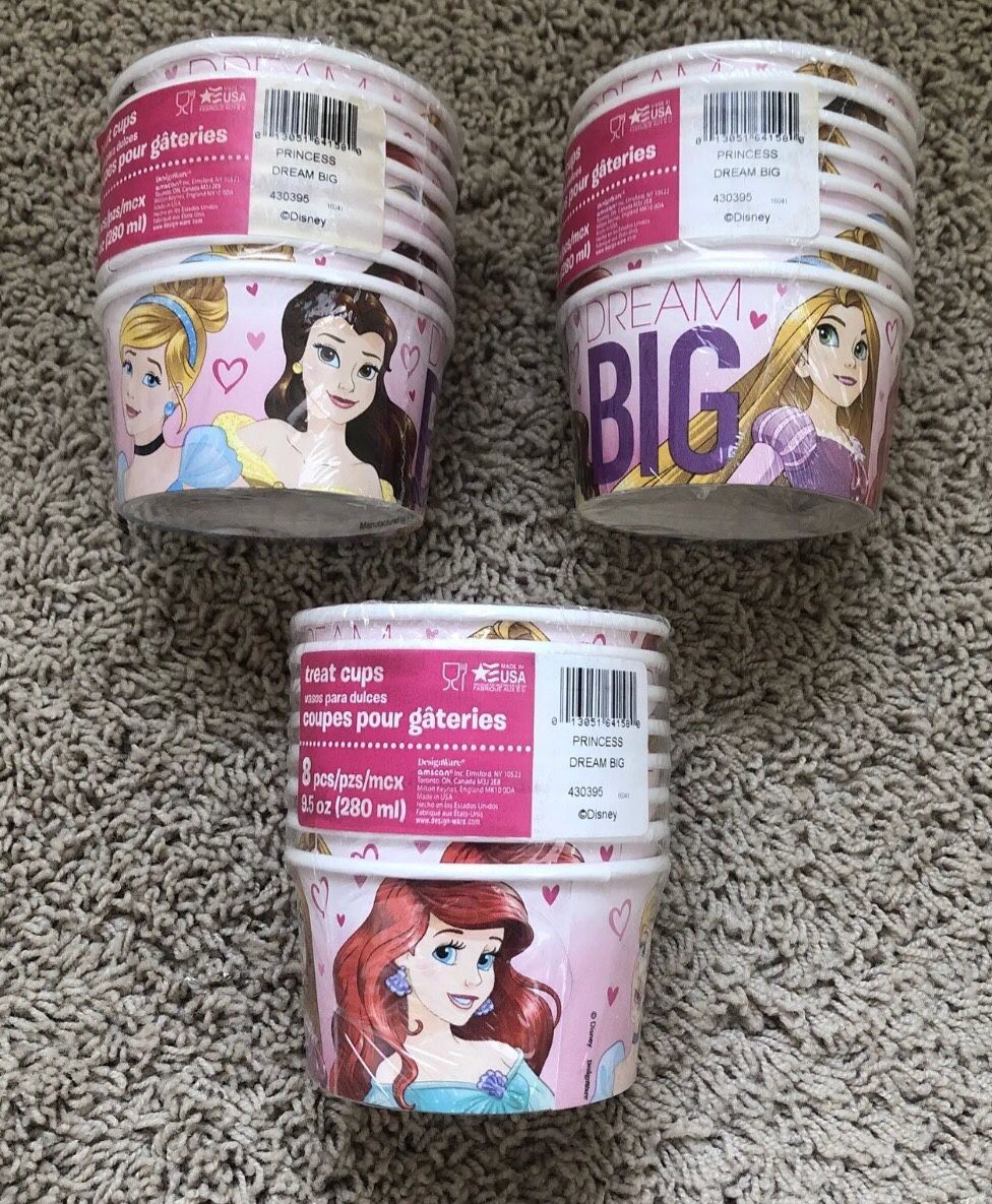 Disney Princess DREAM BIG Cinderella Ariel Belle Rapunzel Birthday Party Treat / Ice Cream Cups - 24 Total