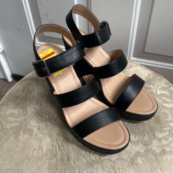 New Sun + Stone Sienna Black Wedge Sandals Sz 10M 