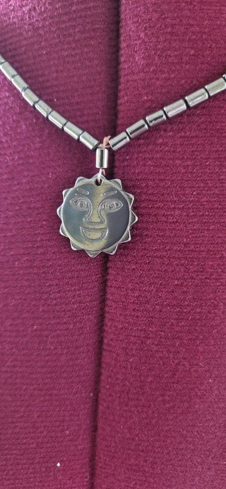 Hematite Happy Sun Emoji Necklace