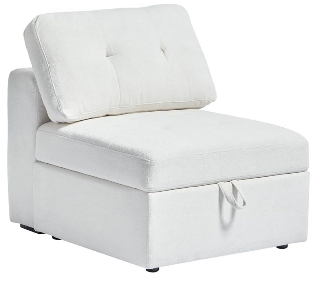 QHITTY Middle Module Seat for Modular Sofa Sectional Couch with Storage Armless Sofa Chair, Beige White