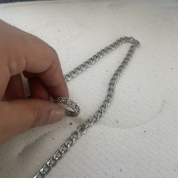 Silver Chain With Diamond Ring 