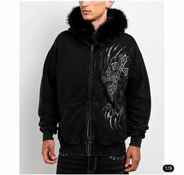 Affliction decimation fur hoodie