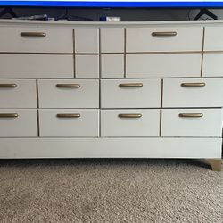 Beautiful White & Gold Hardwood Dresser For Sale