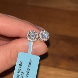Moissanite Diamond Halo Stud Earrings, 925 Sterling Silver