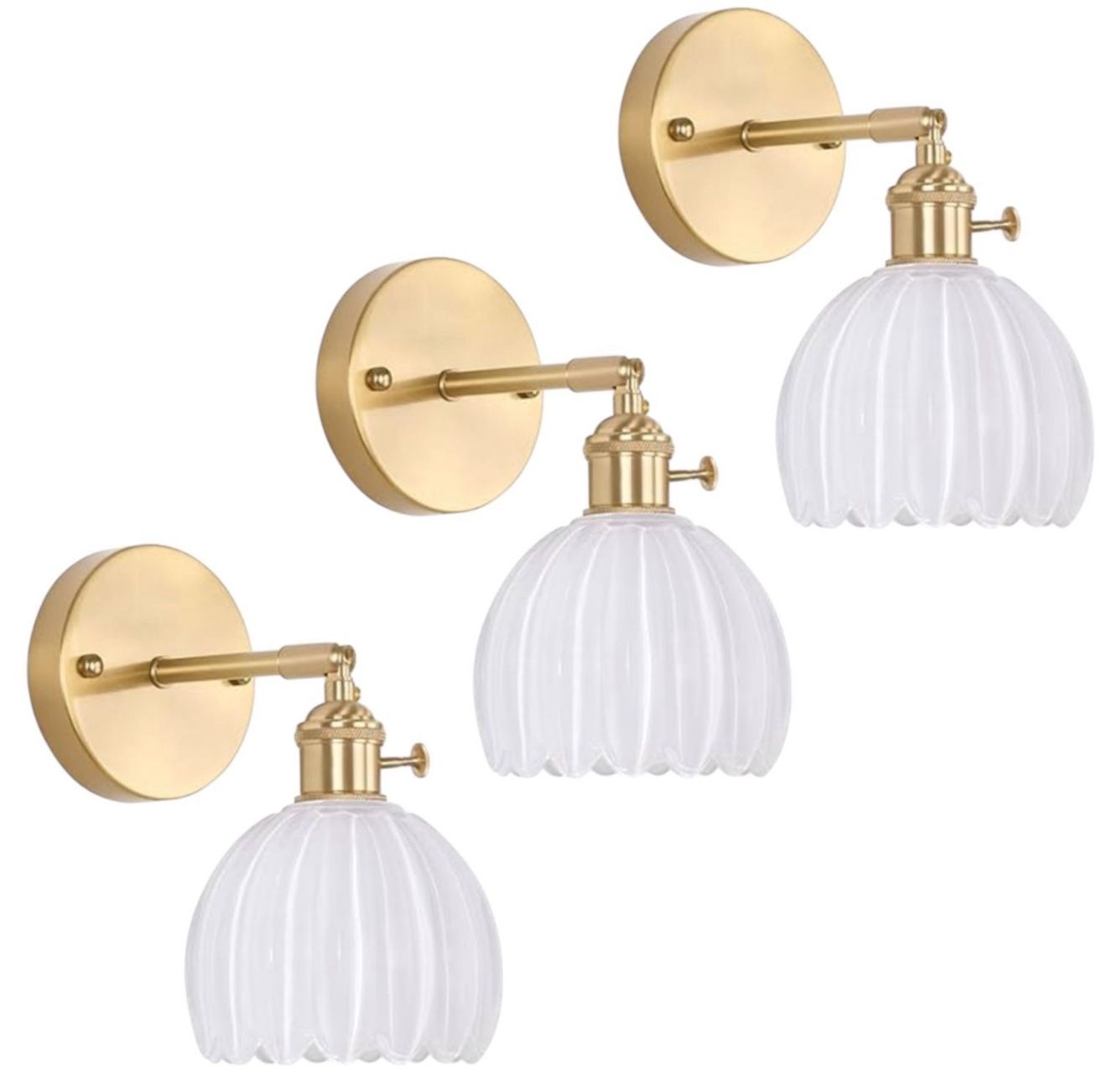 Set Of 3 Vintage Wall Sconces with Cute White Tulip Glass Lampshade 