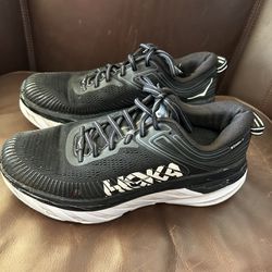 Hoka One One Mens Bondi 7 (1110518 BWHT) Black Running Shoes Sneakers Size 8.5