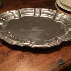 VINTAGE WILTON MOUNT JOY PA USA PEWTER OVAL PLATTER Great For Holiday Entertain