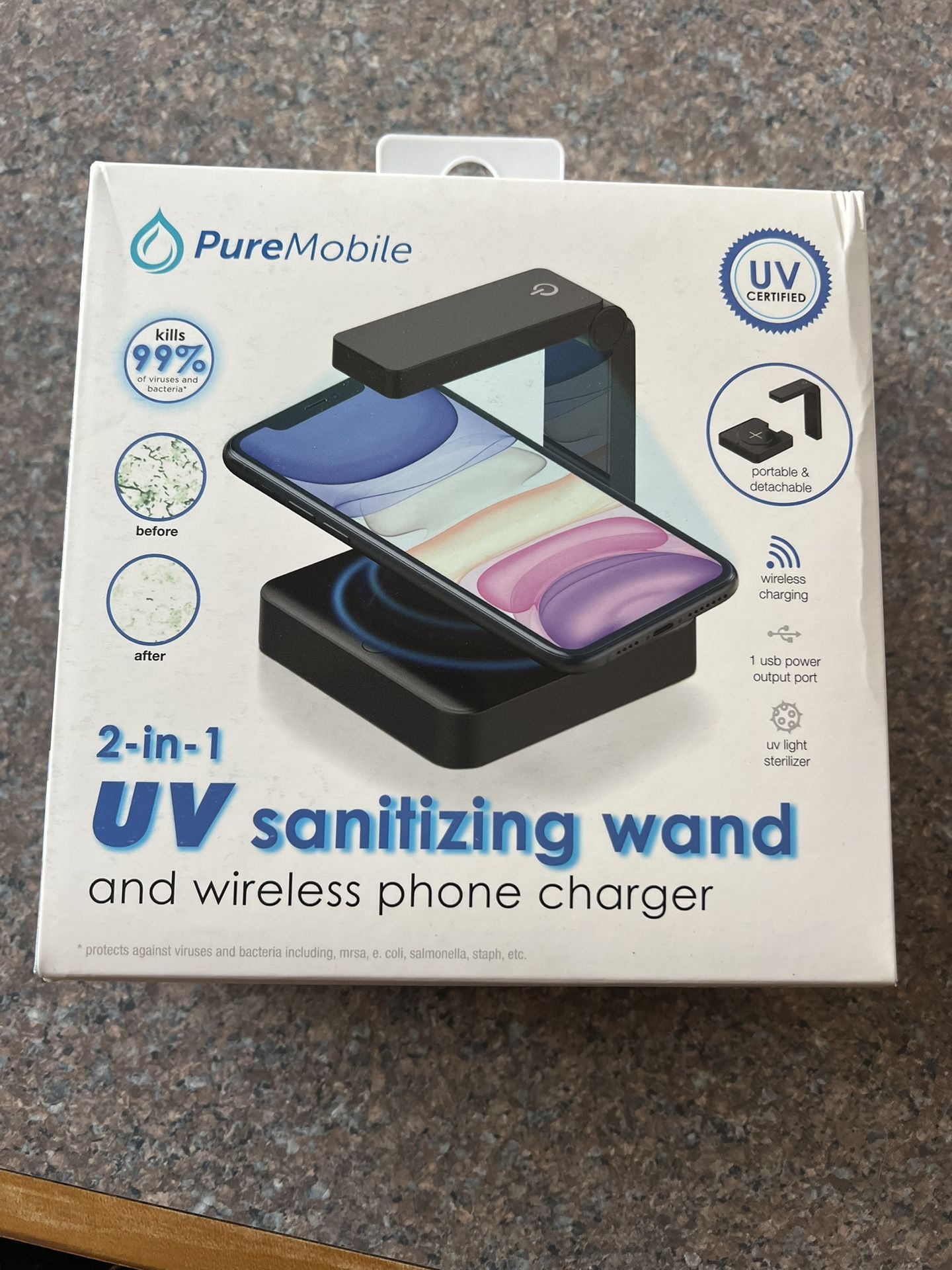 Vivitar Pure Mobile 2-in-1 UV Sanitizng Wand and Wireless Phone Charger