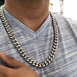 12mm Miami Cuban Link Chain & Bracelet 14k White Gold Over Stainless Steel