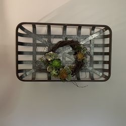Galvanized Tobacco Basket With Succulent Wreath