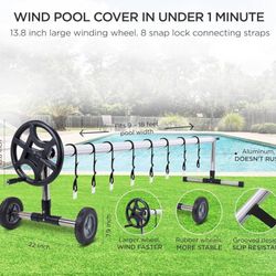 Pool Reel Cover Set 18 FT Solar Cover Roller for Inground/Outdoor Swimming Pool Solar Cover Reel Well Made Aluminum Blanket Reel (Gray)