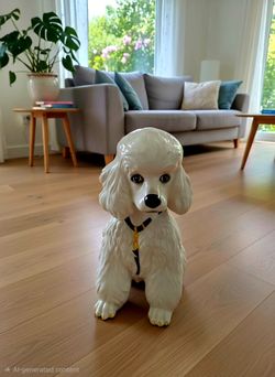 Vintage ltalian White Poodle Dog Puppy Ceramic Figurine Statue Hand Painted 17"
