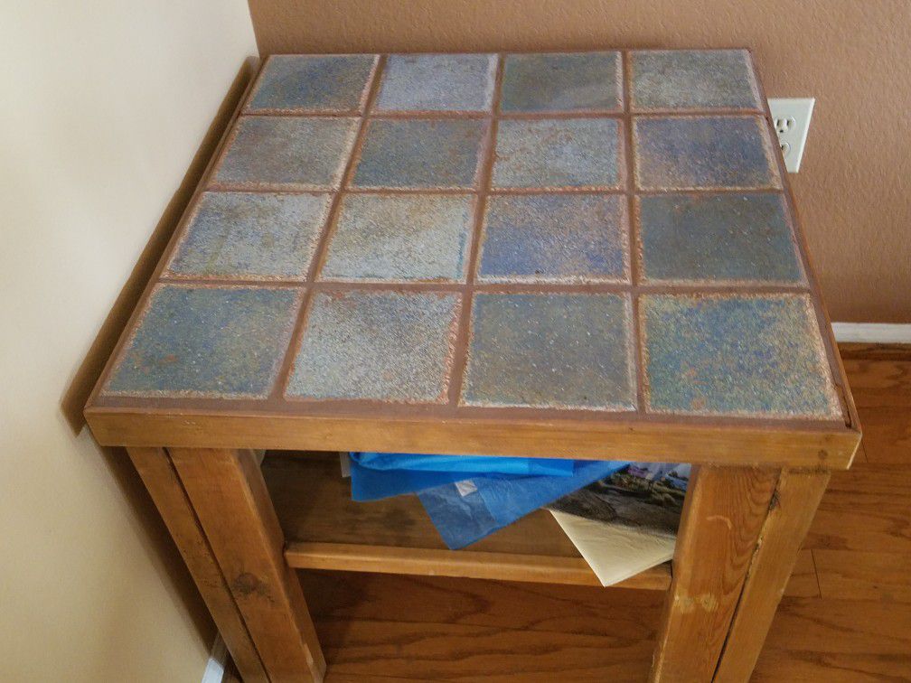 Small blue tiled table