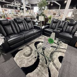 2 Pc  Power Recliner Sofa And Loveseat With Adjustable Headrest