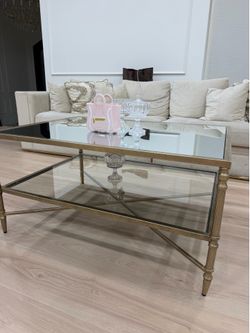 Gold Metal and Glass Two-Tier Coffee Table