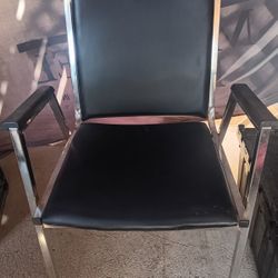 Black And Chrome Double Arm Vinyl Sitting Office Desk Chair