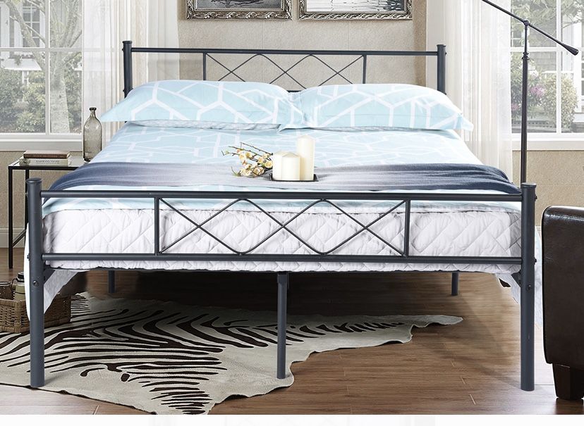 Metal headboard footboard with mattress and box spring