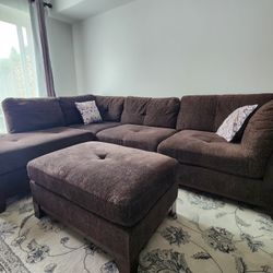 Chenille Soft Sectional Sofa Couch With Ottoman 
