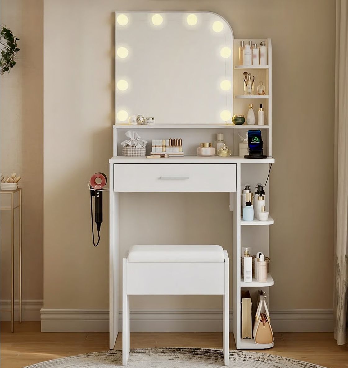 White Vanity Desk With Lights 