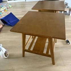Vintage Mid Century Modern End Tables (Pair) – Solid Wood w/ Magazine Shelf