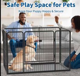 🌼 🐶 Heavy-Duty Dog Playpen with Removable Tray – Portable 4-Panel Metal Pet Pen for Indoor & Outdoor Use, Secure Lock Exercise Fence for Puppies, Sm