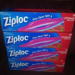 (4) boxes of Ziploc storage gallon bags 19 ct. boxes easy open tabs