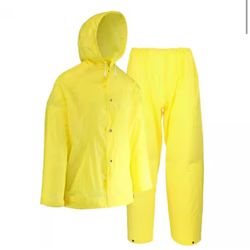 Economy Men's Large/X-Large Yellow Polyurethane-Coated Polyester Rain Suit (2-Piece) @d2-746