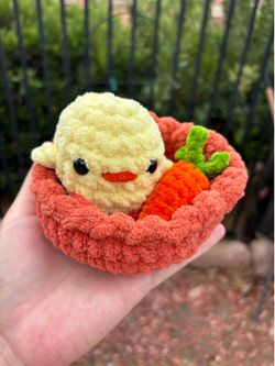 Crochet Chick with Carrot 🥕 inside Nest plushie