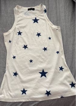 CHICME White Ribbed Star Print Tank Top – Women’s Sleeveless Top. Size M