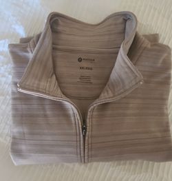 Haggar Beige Striped Full Zip Collared Knit Sweater XXL